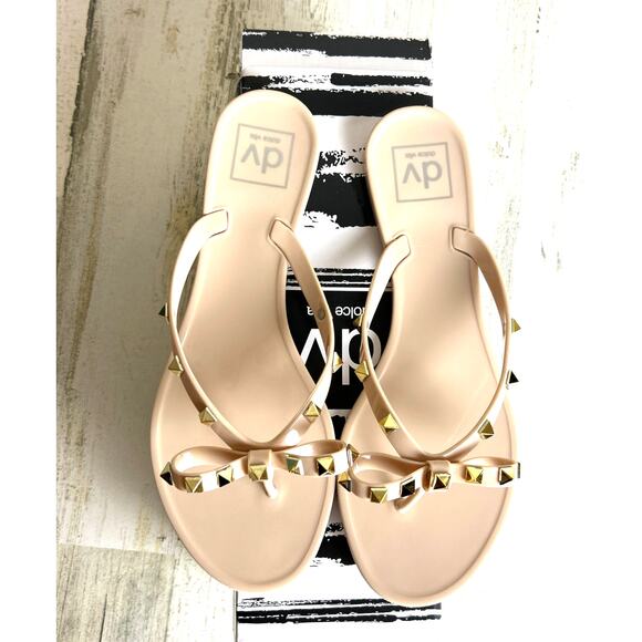 Dolce Vita Womens 8 Sunkissed Blush Jelly Slip-On Sandals Gold Studded Bow NEW - Picture 3 of 7